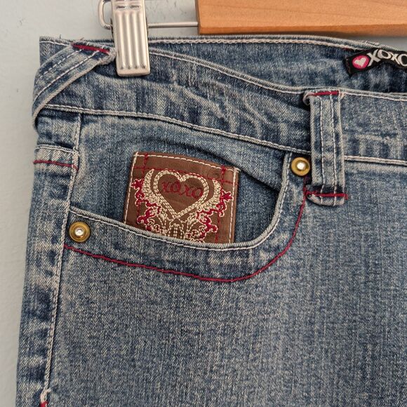 Vintage Y2K XOXO Low Rise Denim Full Leather Embroidered Straight Leg Size 16 - Picture 9 of 16
